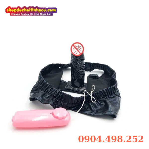 Quần lót da bóng gắn dương vật giả rung