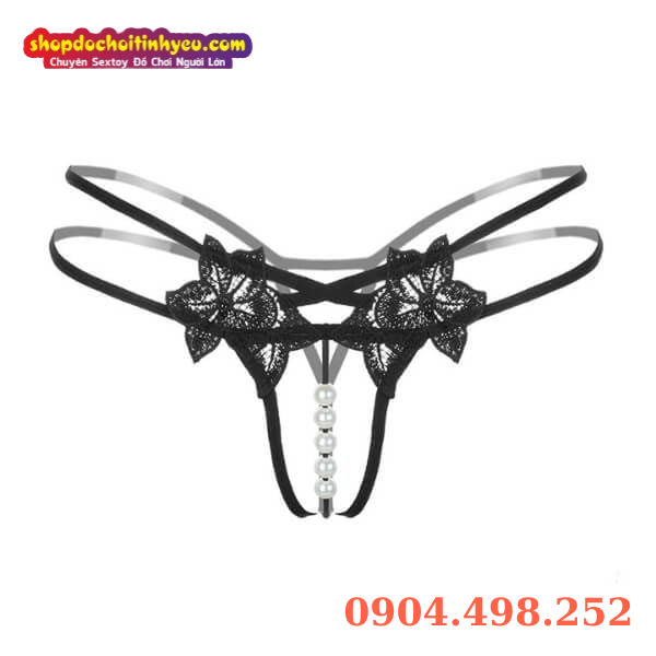Quần lót ren thêu hoa đính chuỗi ngọc trai kích thích