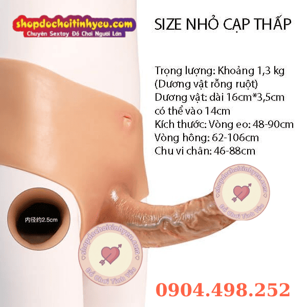 Quần lót silicon gắn dương vật rỗng ruột size nhỏ cạp thấp