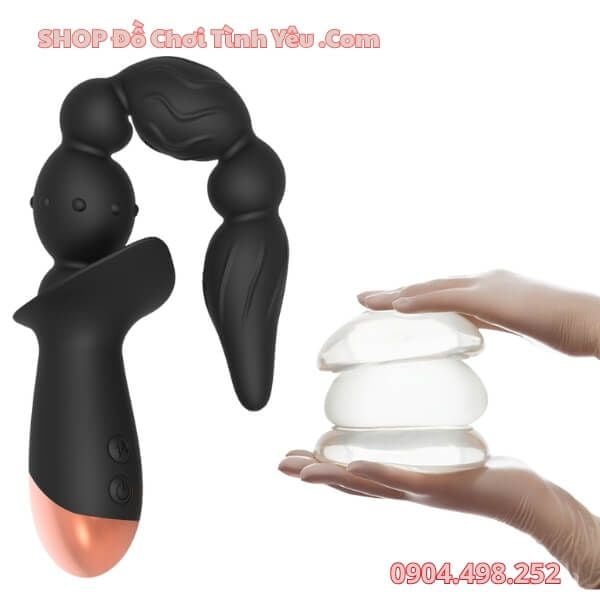 Que Rung Hậu Môn Cầm Tay 10 Tần Số Có Hạt Silicone Đầu Nhọn