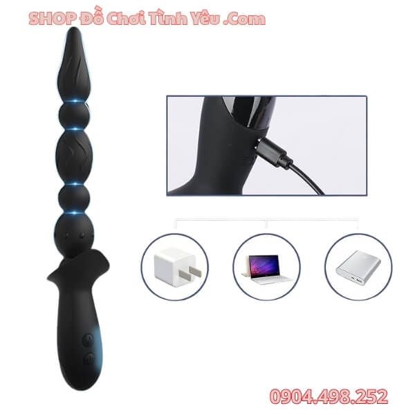 Que Rung Hậu Môn Cầm Tay 10 Tần Số Có Hạt Silicone Đầu Nhọn