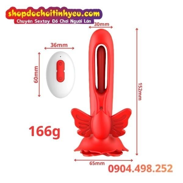Sextoy Bướm Hoa Hồng Rung Có Nhánh Móc Sướng Đeo Trong Âm Đạo