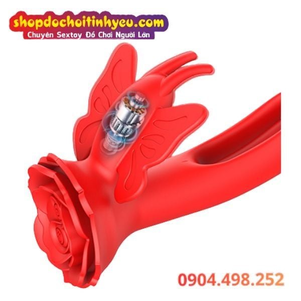 Sextoy Bướm Hoa Hồng Rung Có Nhánh Móc Sướng Đeo Trong Âm Đạo