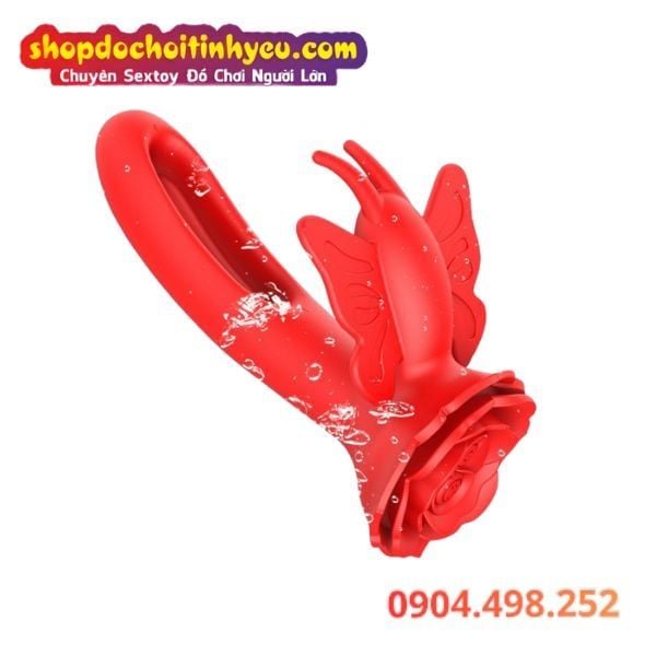 Sextoy Bướm Hoa Hồng Rung Có Nhánh Móc Sướng Đeo Trong Âm Đạo