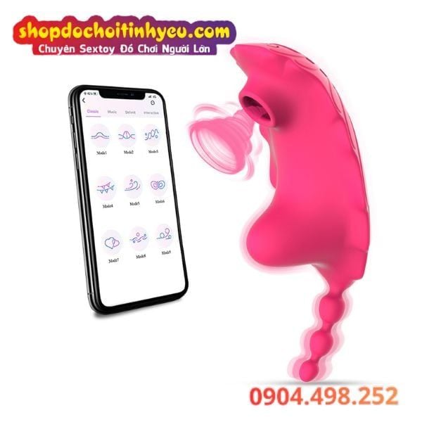 Sextoy Rung Hút Mặc Âm đạo Có Đuôi Nhét Lỗ Hậu Điều Khiển App