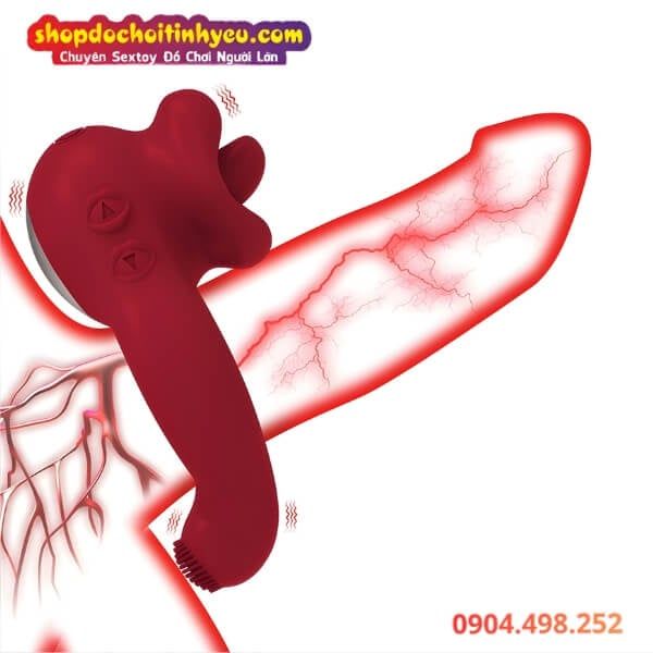 Vòng Đeo Dương Vật Khóa Tinh Rung Kép Có Đầu Lưỡi Liếm Âm Vật