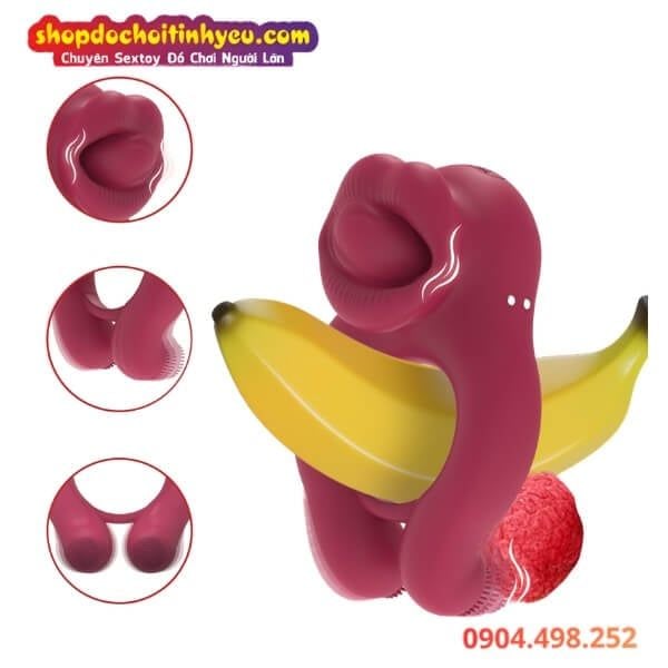 Vòng Đeo Dương Vật Khóa Tinh Rung Kép Có Đầu Lưỡi Liếm Âm Vật
