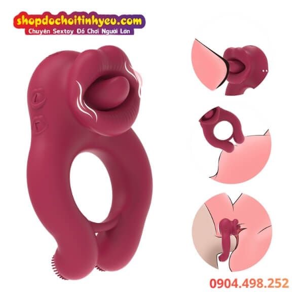 Vòng Đeo Dương Vật Khóa Tinh Rung Kép Có Đầu Lưỡi Liếm Âm Vật