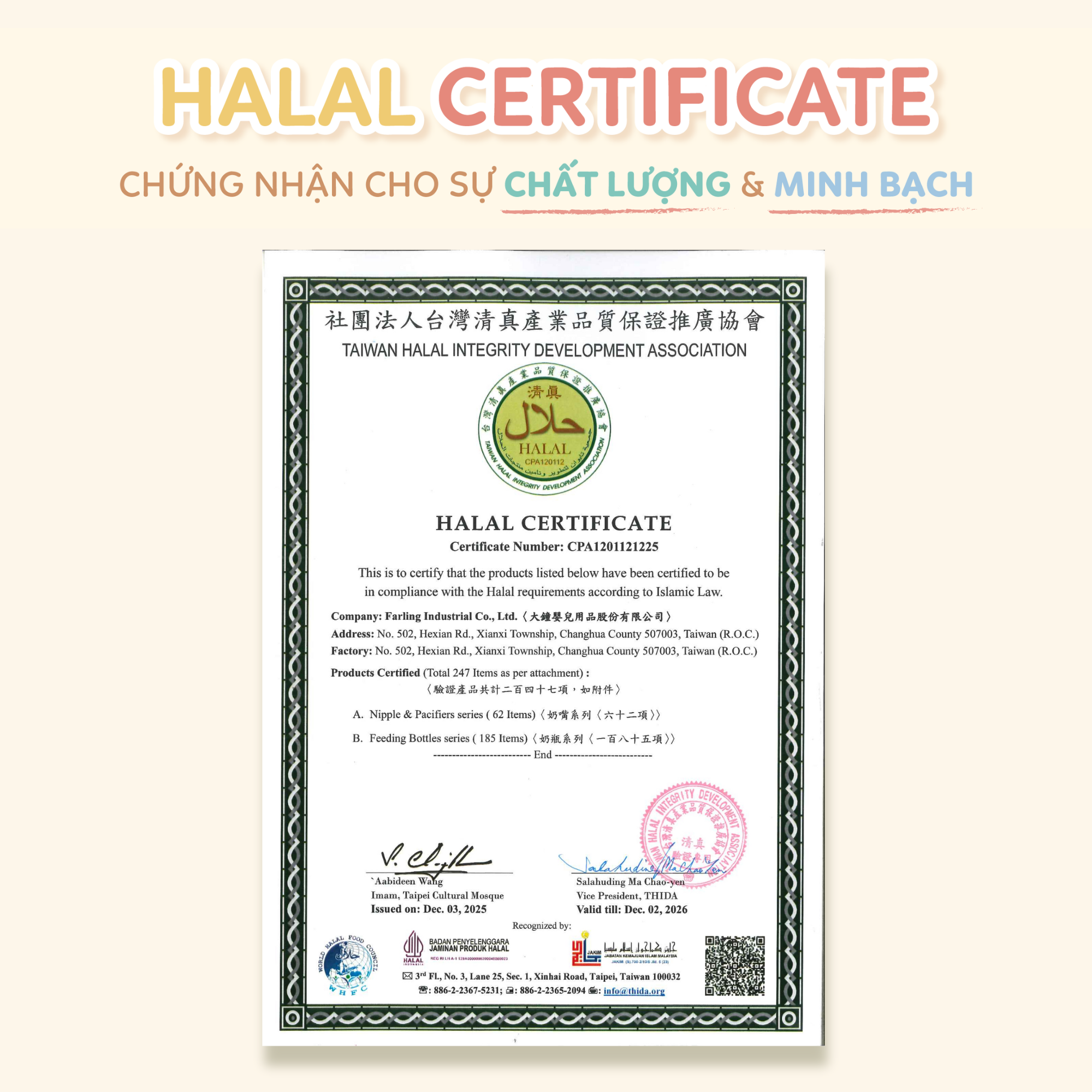 Farlin đạt Chứng nhận Halal – Minh chứng cho sự minh bạch và chất lượng