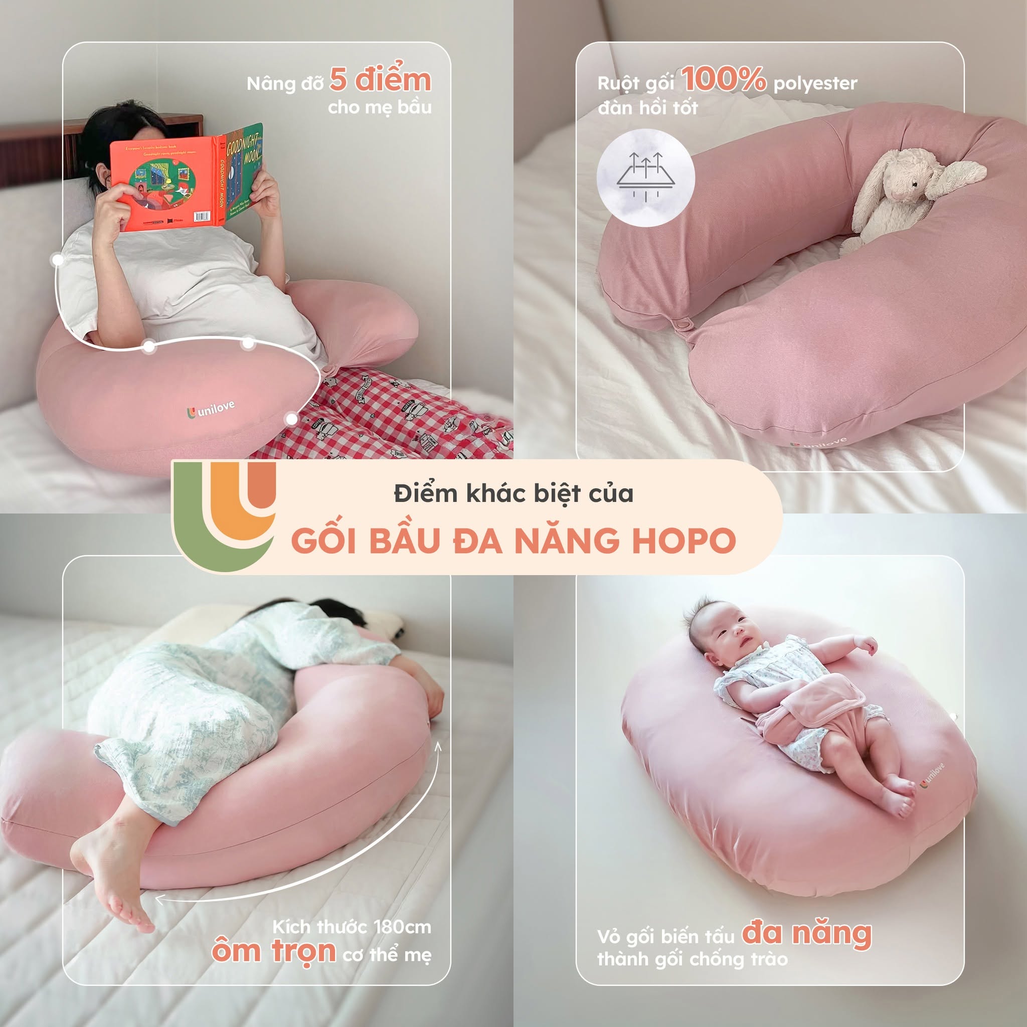 Unilove Gối Đa Năng 7 Trong 1 Hopo Cho Mẹ Bầu & Em Bé