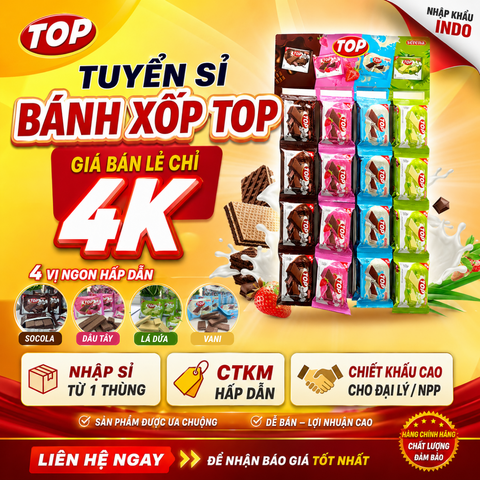 Tuyển Sỉ Bánh Xốp TOP Indonesia Giá Bán Lẻ Chỉ 4K – Cơ Hội Kinh Doanh Tiềm Năng Cho Đại Lý Và Nhà Phân Phối Toàn Quốc