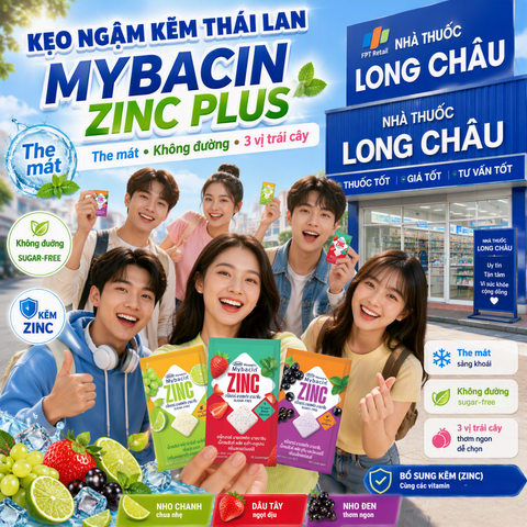 Kẹo ngậm kẽm Mybacin ZinC Plus tại Nhà thuốc Long Châu – Mua thế nào, giá bao nhiêu?