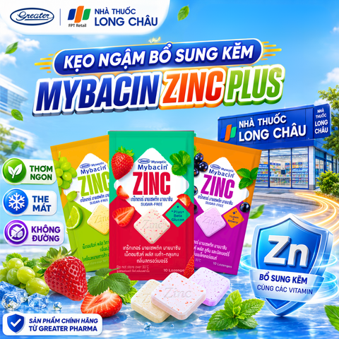 Kẹo Ngậm Bổ Sung Kẽm Mybacin ZinC Plus Đã Có Mặt Tại Hệ Thống Nhà Thuốc Long Châu Toàn Quốc