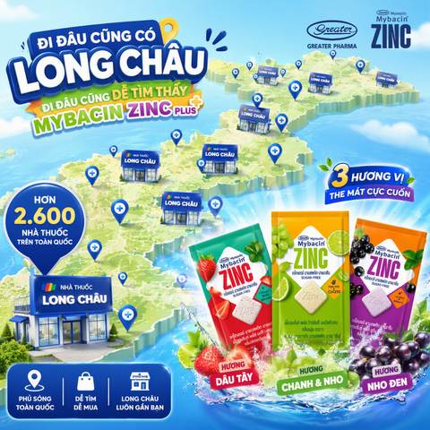 Từ Bắc vào Nam, nơi đâu cũng có thể tìm Mybacin ZinC Plus dễ dàng tại Nhà thuốc Long Châu toàn quốc