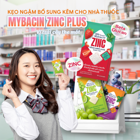 Mybacin ZinC Plus – Kẹo ngậm bổ sung kẽm vị trái cây cho quầy thuốc hiện đại