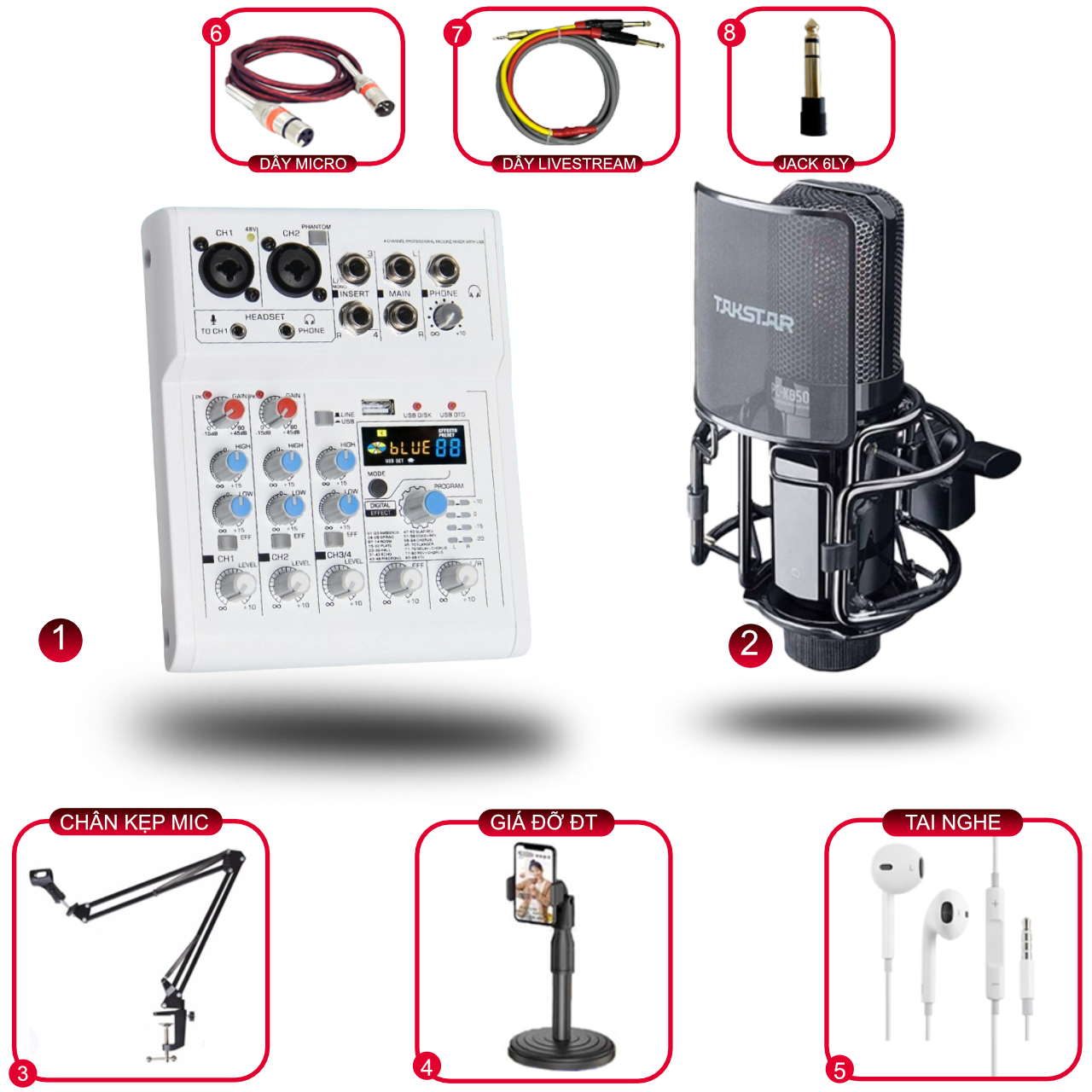 Combo Hát Live Mixer Mickle E4 Và Micro Takstar PC K850s