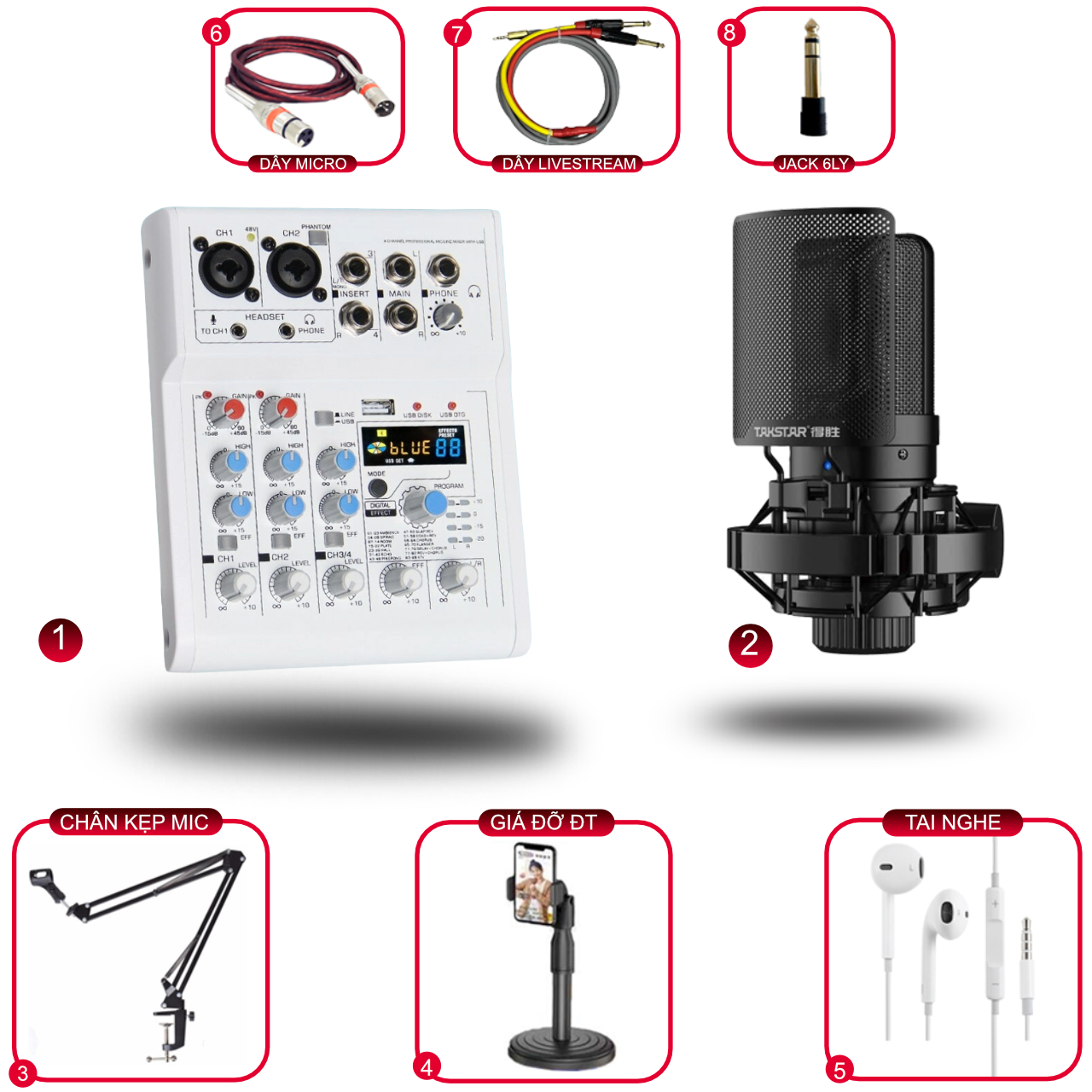 Combo Hát Live Mixer Mickle E4 Và Micro Takstar SM8B Gen 2