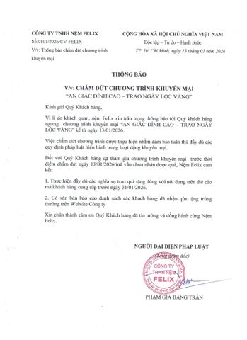 THÔNG BÁO CHẤM DỨT CHƯƠNG TRÌNH KHUYẾN MẠI