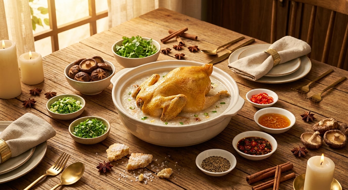 Cách nấu cháo gà ủ muối nấm hương bổ dưỡng cho cả nhà