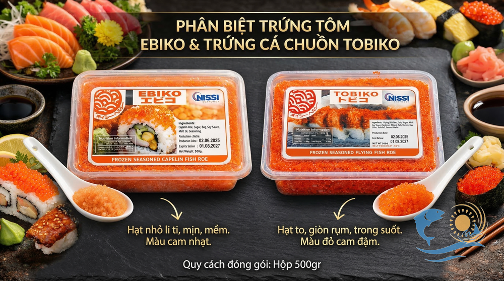 Phân biệt Trứng tôm Ebiko và Trứng cá chuồn Tobiko: Điểm khác biệt và loại nào ngon hơn?