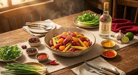 Công thức Lạp Xưởng Tươi Trứng Muối xào bắp non mướt mát đậm đà