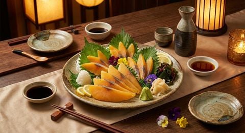 Bí quyết bày trí đĩa Sashimi Cá trích ép trứng Nissi đẹp mắt chuẩn vị Nhật