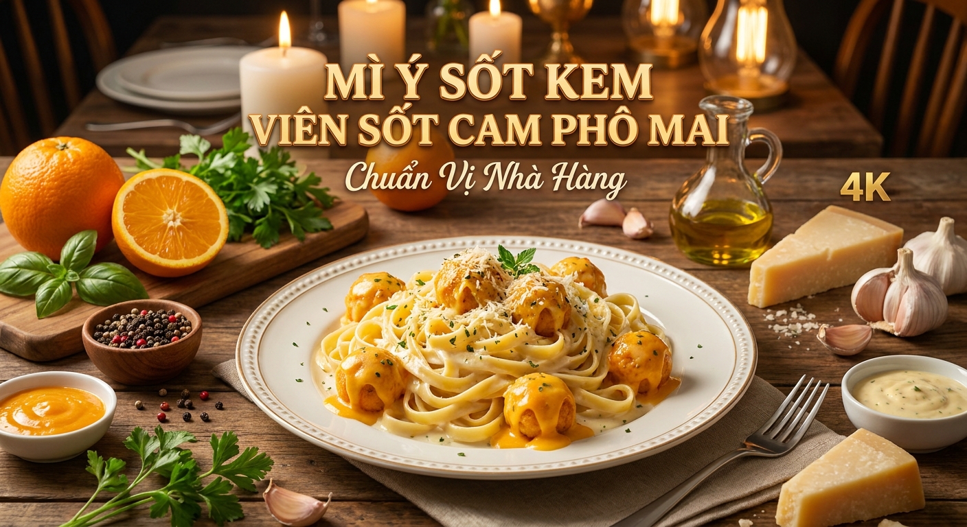 Công thức Mì Ý sốt kem Viên sốt cam phô mai béo ngậy chuẩn vị nhà hàng
