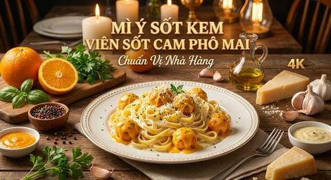 Công thức Mì Ý sốt kem Viên sốt cam phô mai béo ngậy chuẩn vị nhà hàng