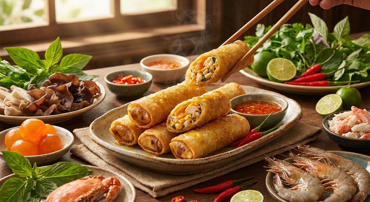 Bí quyết chiên Chả Giò Hải Sản Trứng Muối Hoàng Kim vàng ươm giòn rụm không ngấm dầu