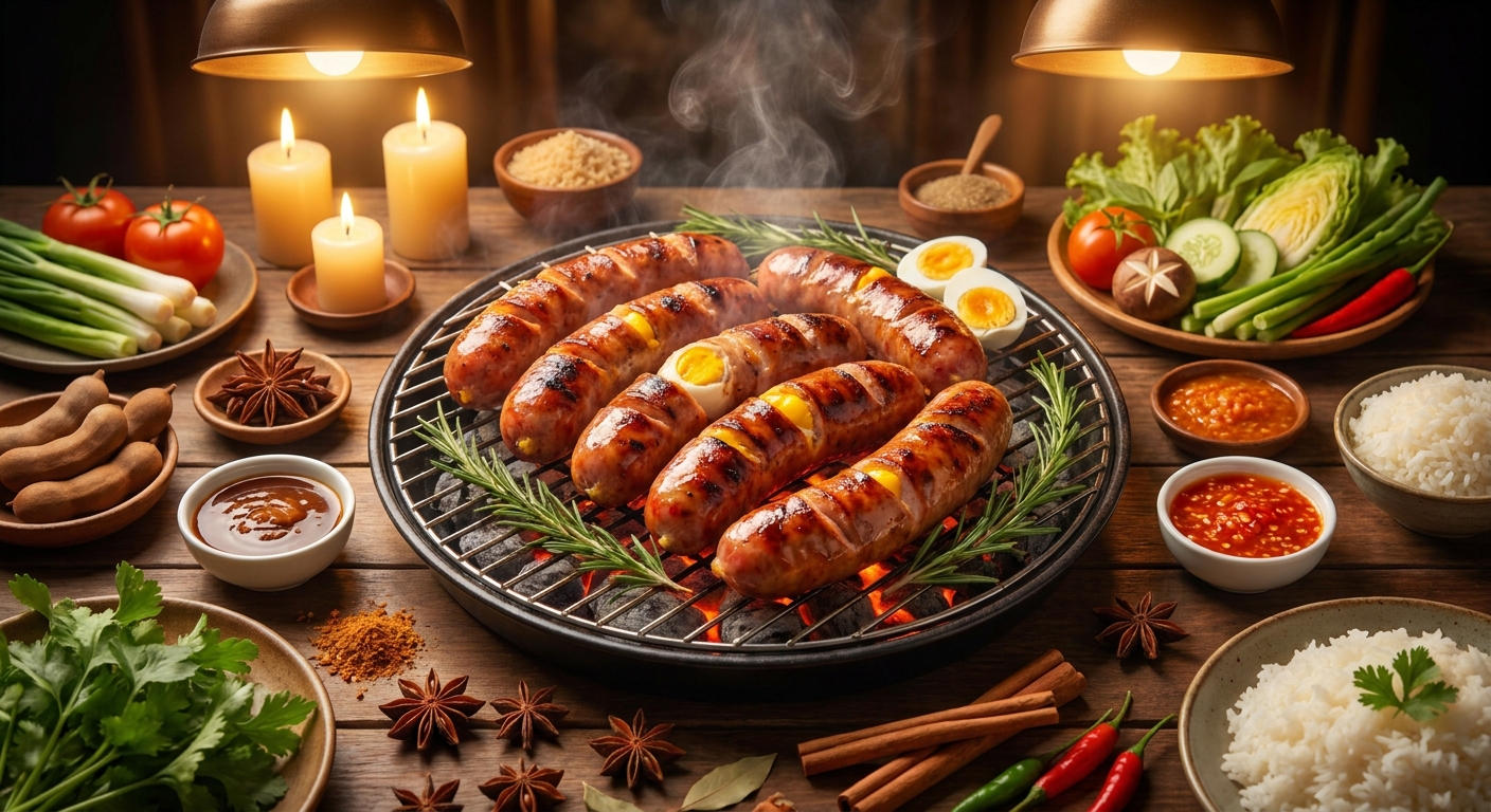 Hướng dẫn Lạp Xưởng Tươi Trứng Muối nướng than hoa thơm lừng đậm vị