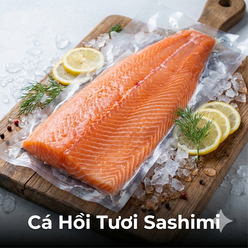 Khay cá hồi sashimi kèm gừng hồng, wasabi và lá tía tô