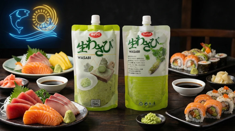 Wasabi tươi và mù tạt dạng tuýp khác nhau thế nào? Nơi mua sỉ túi 750gr có nắp cho quán Sushi. hình 1