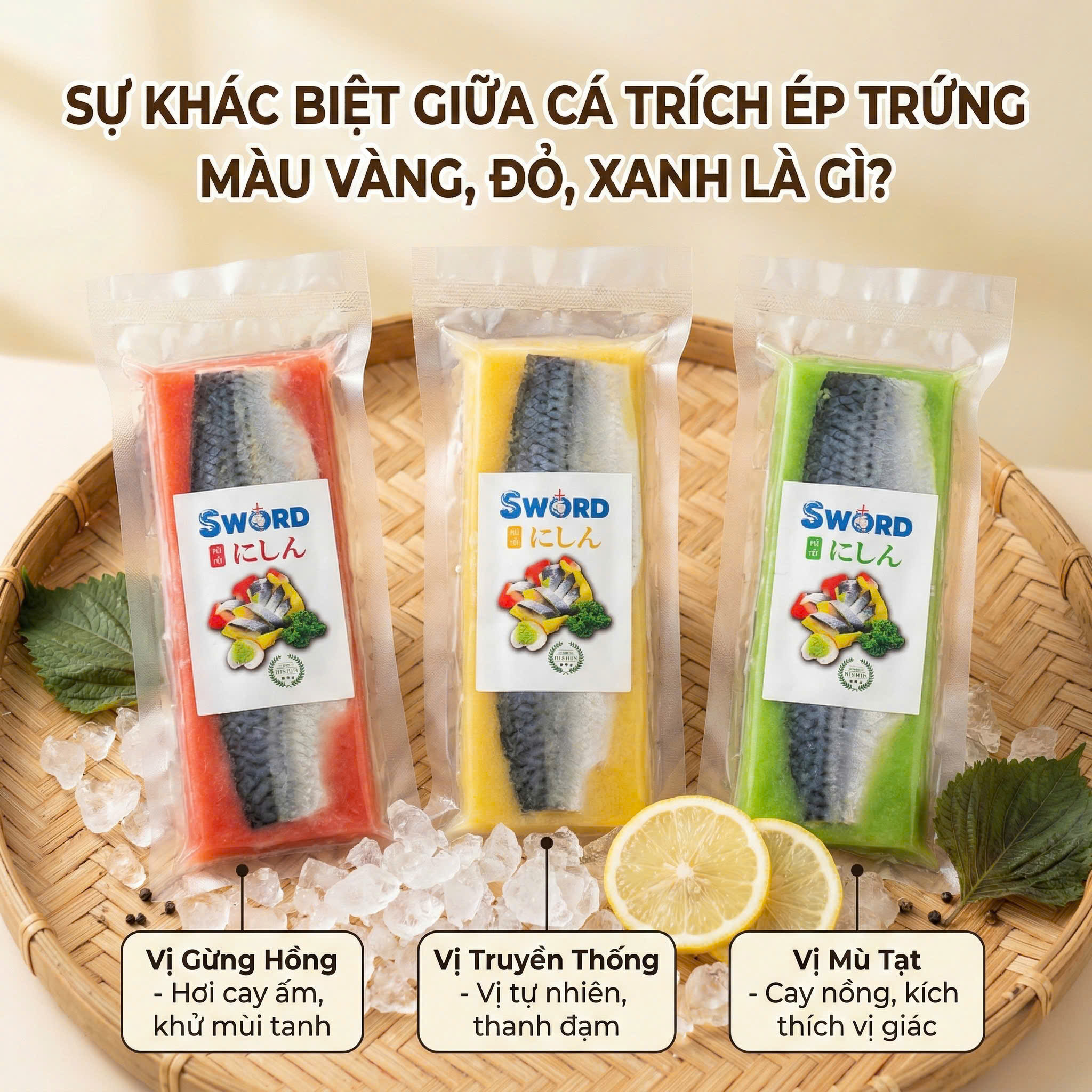 Sự khác biệt giữa Cá Trích Ép Trứng màu Vàng, Đỏ, Xanh là gì? hình 1