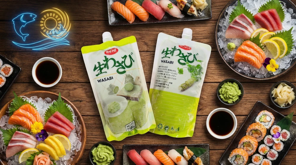 Wasabi tươi và mù tạt dạng tuýp khác nhau thế nào? Nơi mua sỉ túi 750gr có nắp cho quán Sushi. hình 2