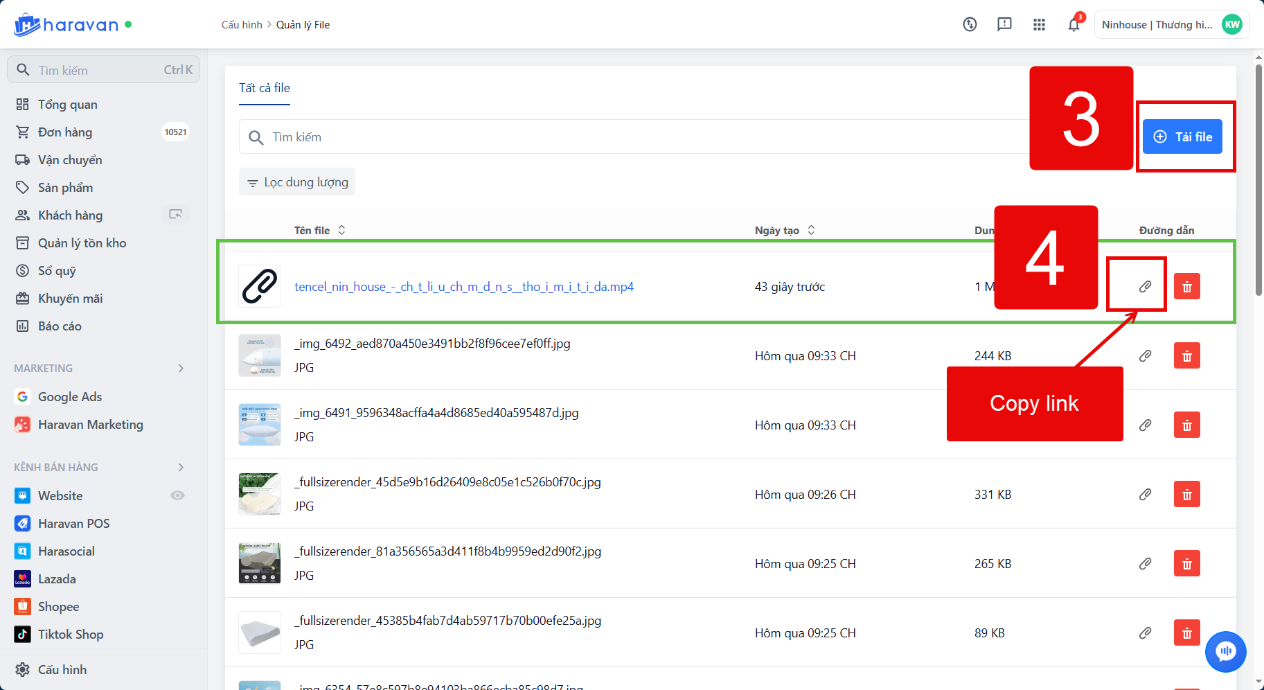 Sao chép link file Haravan