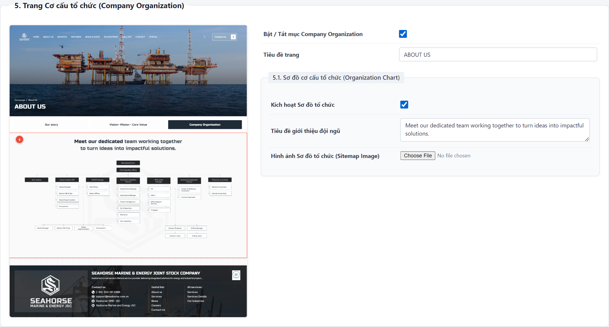 Trang Cơ cấu Tổ chức (Company Organization) Settings Admin