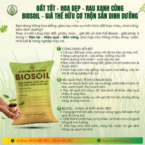 Biosoil – Giá thể hữu cơ trộn sẵn dinh dưỡng giúp đất tốt, hoa đẹp, rau xanh