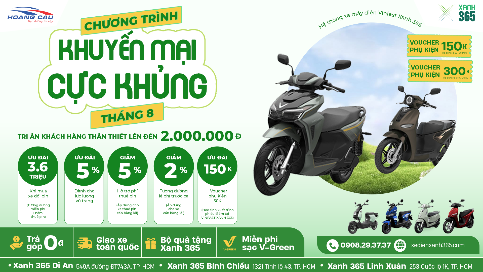 Vinfast Xanh 365 ưu đãi hơn 10 triệu đồng mua xe trong tháng 8 này