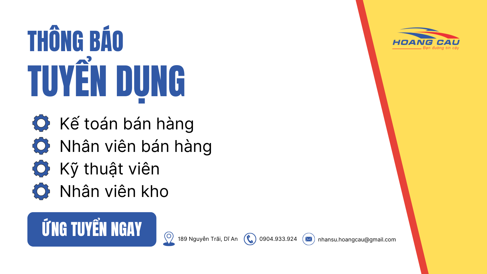 HỆ THỐNG XE MÁY – XE ĐIỆN HOÀNG CẦU TUYỂN DỤNG NHÂN SỰ