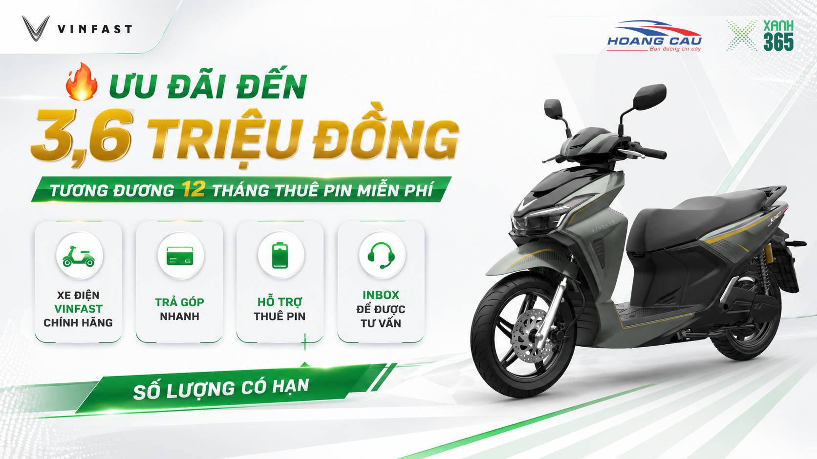 VinFast Xanh 365 ưu đãi đến 3,6 triệu đồng với dòng xe thuê pin