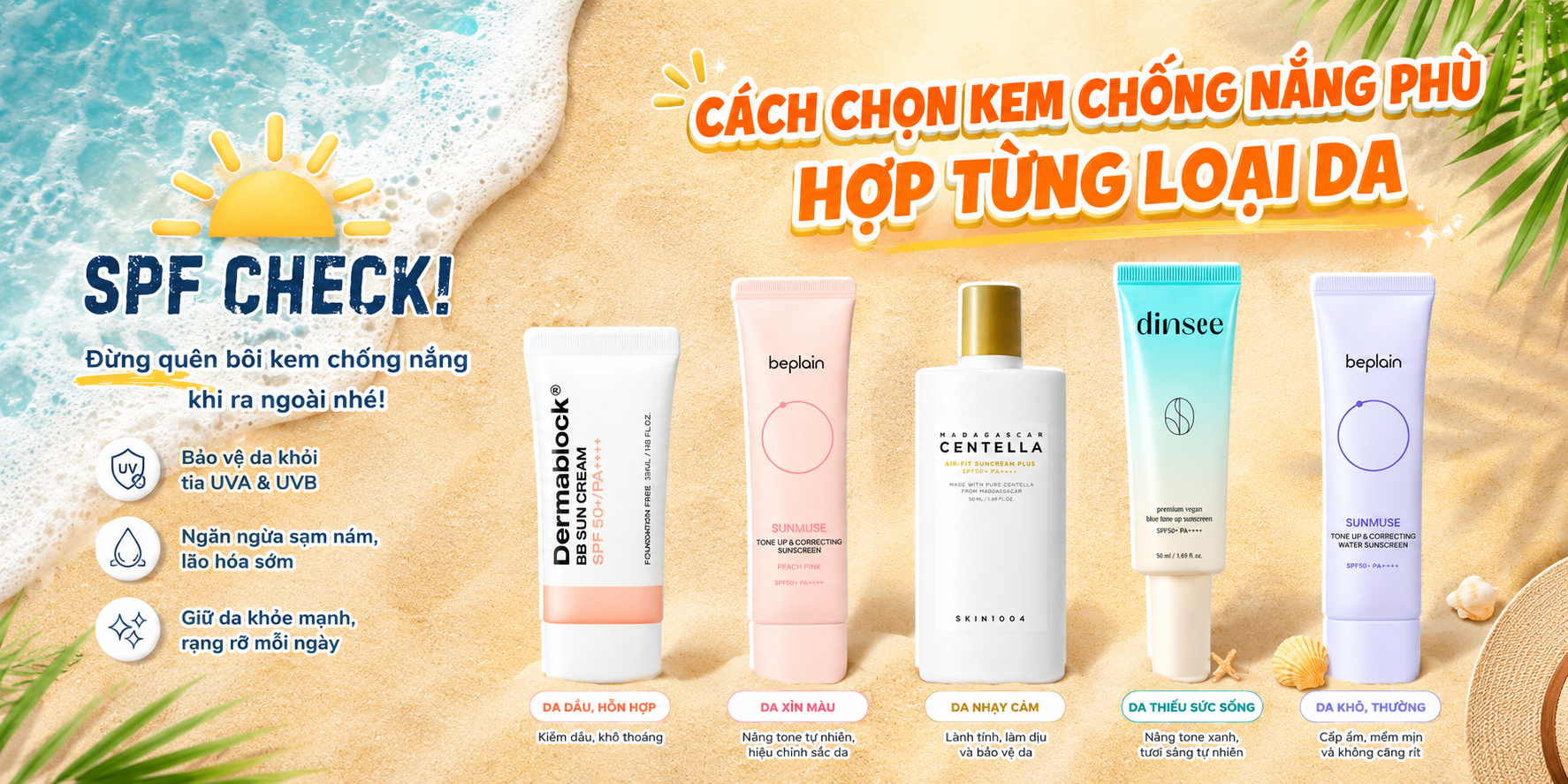 ☀️ Cách Chọn Kem Chống Nắng Phù Hợp Từng Loại Da – Bí Quyết Bảo Vệ Da Hiệu Quả ☀️