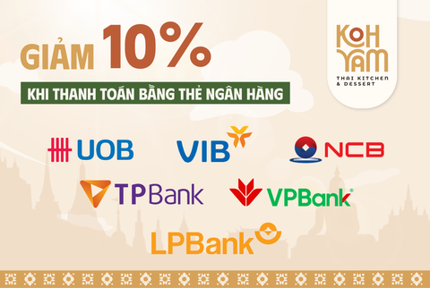 Giảm ngay 10% khi thanh toán qua thẻ ngân hàng