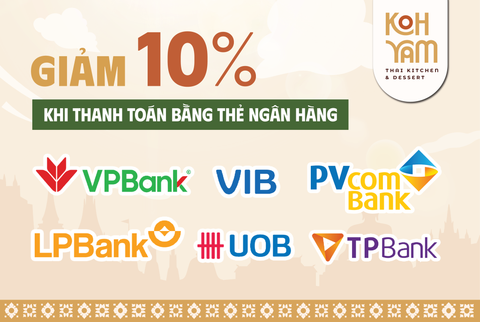 Giảm ngay 10% khi thanh toán qua thẻ ngân hàng