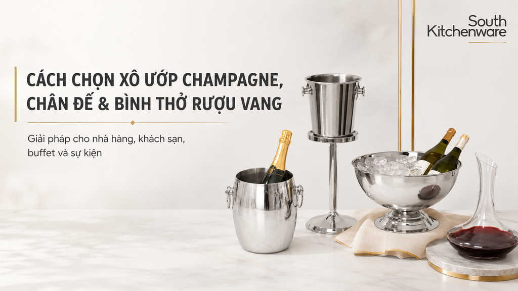 Cách chọn xô ướp champagne, chân đế và bình thở rượu vang cho nhà hàng