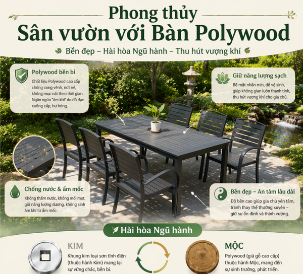 Phong Thủy Sân Vườn Với Bàn Polywood. (Nguồn: Nội Thất Luxvie)
