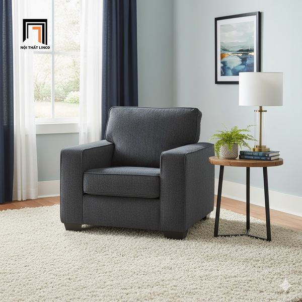 sofa, ghế sofa, sofa đơn xám đen vải nỉ mềm, sofa đơn phòng khách gia đình, sofa đơn giá rẻ