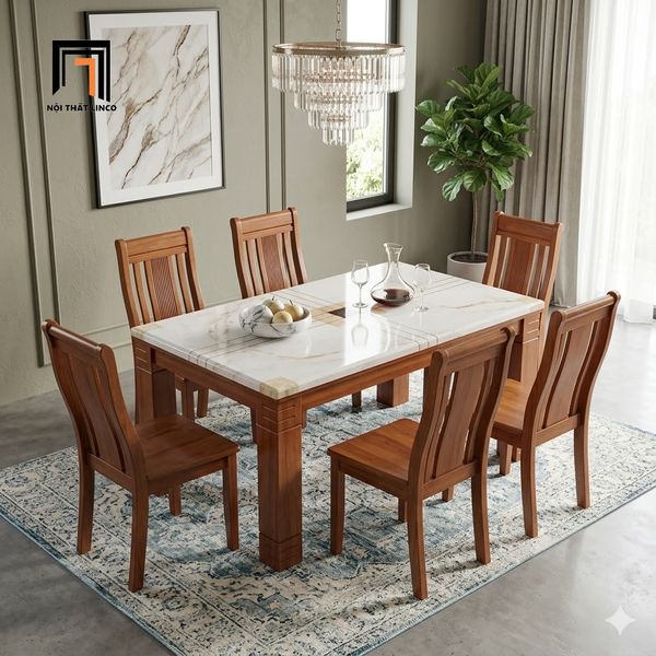 bàn ăn, bộ bàn ăn đá 6 ghế ngồi, set bàn ăn phòng bếp hiện đại, bộ bàn ăn đá gia đình, bàn ăn sang trọng
