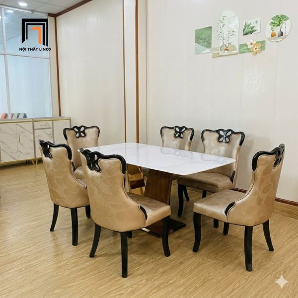 bàn ăn, bộ bàn ghế ăn, set bàn ăn phòng bếp hiện đại, bộ bàn ghế ăn cao cấp, bàn ăn 1m6 6 ghế ngồi bọc da