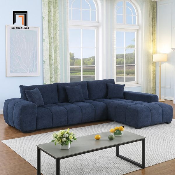 sofa góc, sofa chữ l, bộ ghế sofa góc vải nỉ xanh đậm, sofa góc 2m5 x 1m7, sofa góc phòng khách gia đình