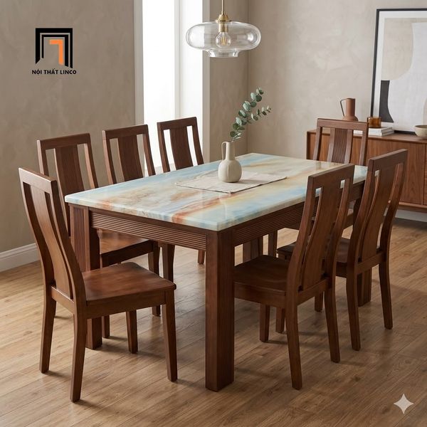 bàn ăn, bộ bàn ăn đá chữ nhật, bộ bàn ăn 6 ghế gỗ, bộ bàn ăn phòng bếp cao cấp, set bàn ăn sang trọng